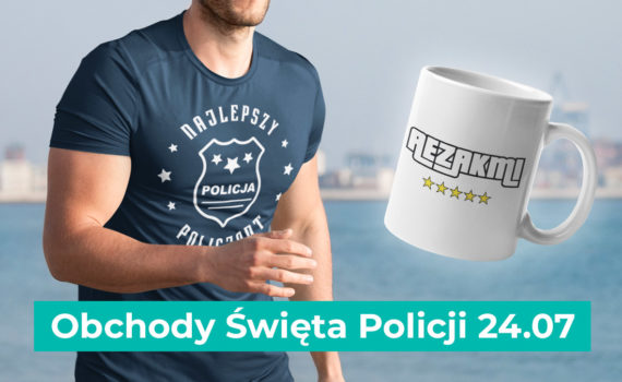 Gadżety i t-shirty z nadrukami z okazji Dnia Obchodu Święta Policjanta