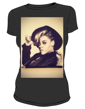 Rihanna Art Photo T Shirt Damska Czarna