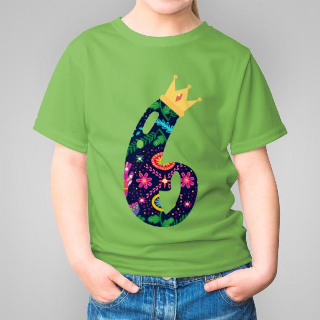 6 Urodziny folk koszulka dziecięca kolor zielony dziecięca