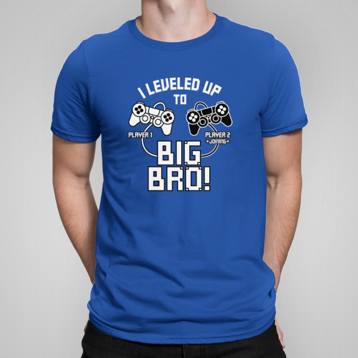 Leveled up to BIG BRO koszulka męska kolor niebieski