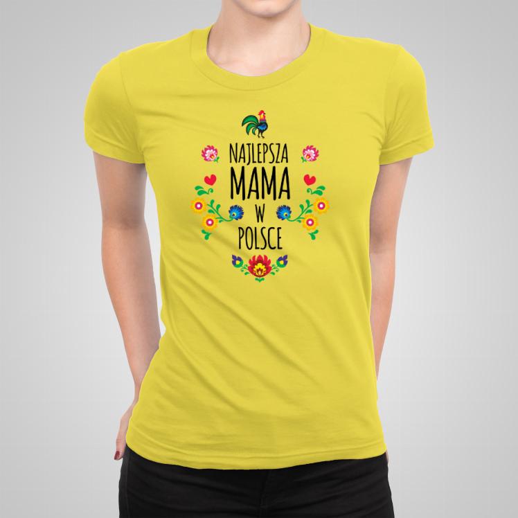 Najlepsza mama w całej Polsce czarny napis koszulka damska kolor żółty