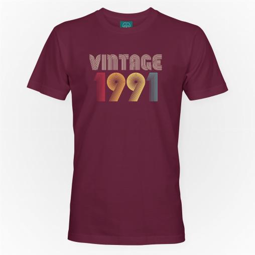 Vintage rok 1991 koszulka męska kolor bordowy