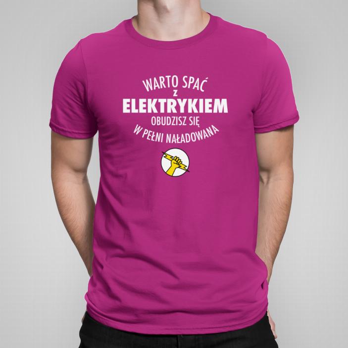 Warto spać z elektrykiem 2 koszulka męska kolor fuksja